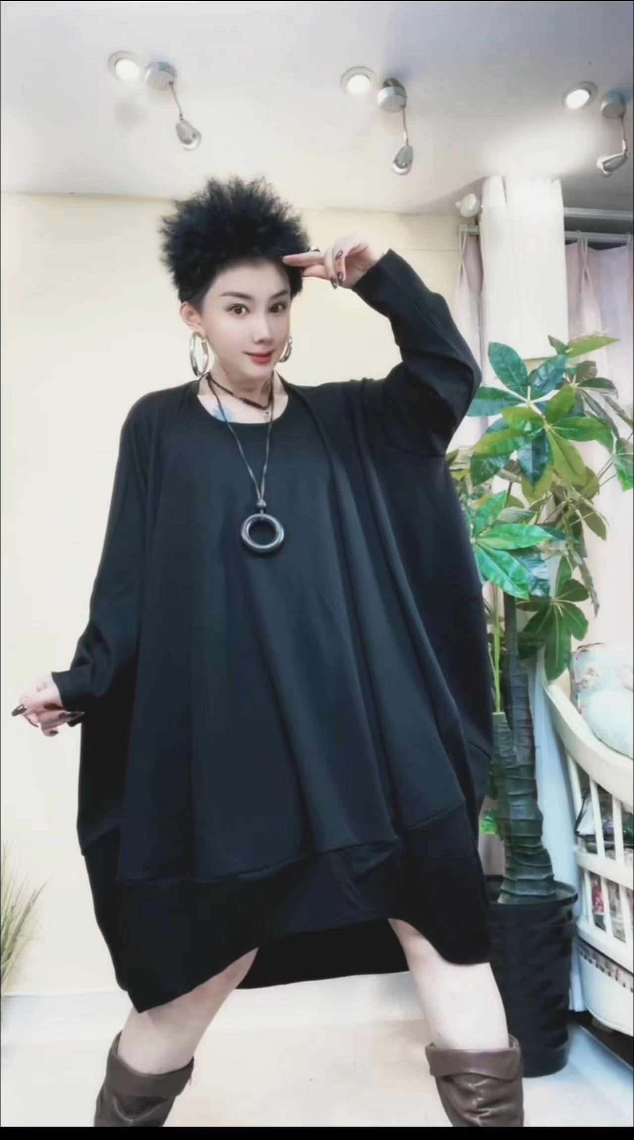 欧货春秋季（圆领）蝙蝠袖裙子时尚百搭简约