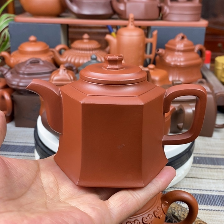 紫砂茶壶六方宫灯220cc原矿朱泥特价