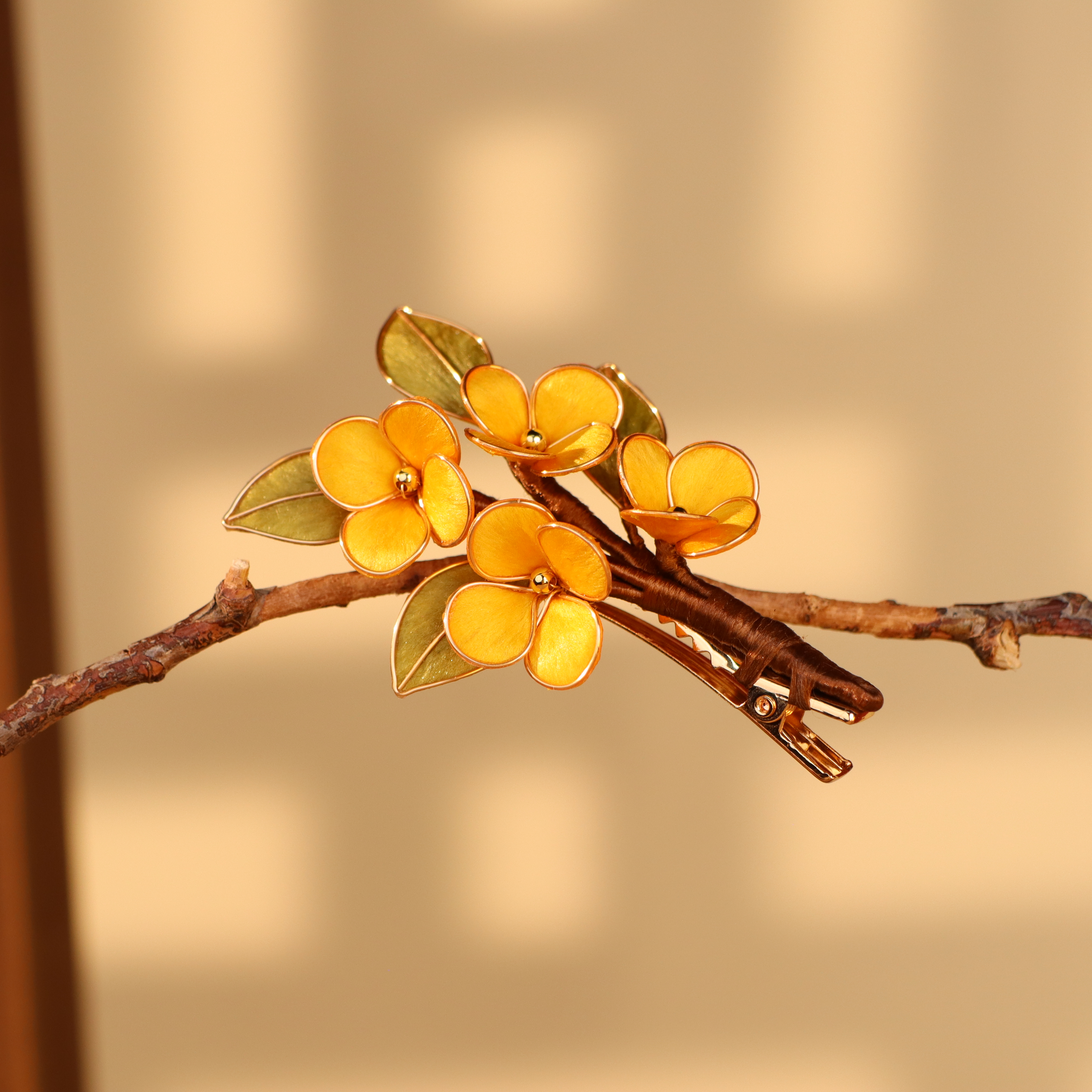非遗绒花金桂花发夹古风簪百搭头饰发饰超仙桑蚕丝