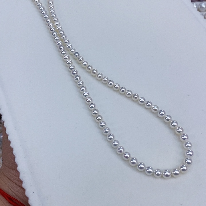 淡水珍珠颈饰银S925镶嵌5-5.5极强光正圆无暇珍珠项链