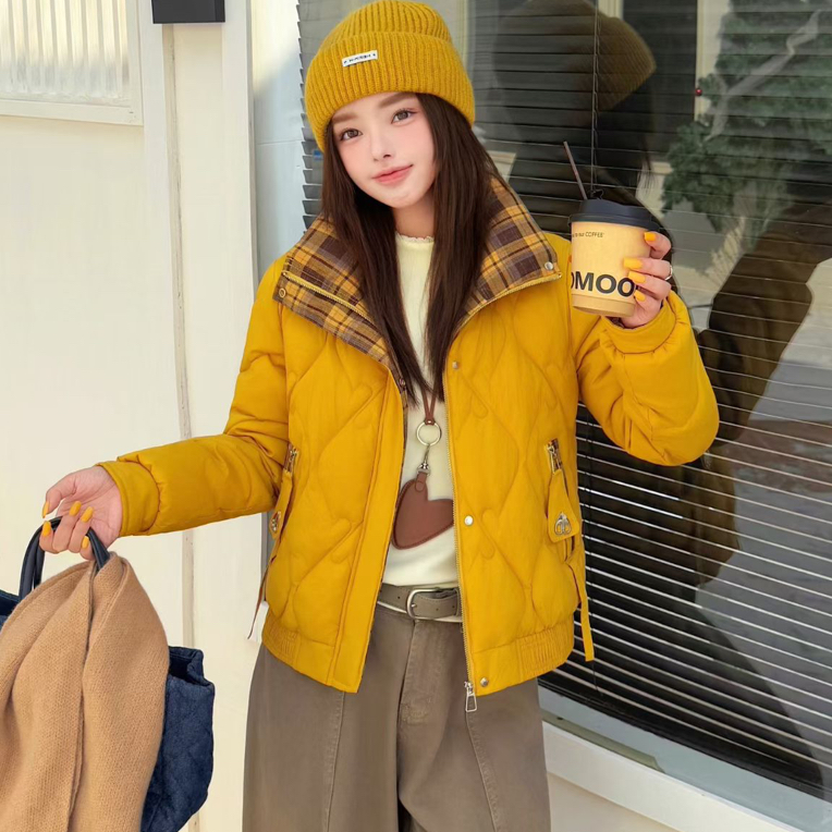 加厚保暖短款棉衣修身显瘦拼色百搭棉服外套