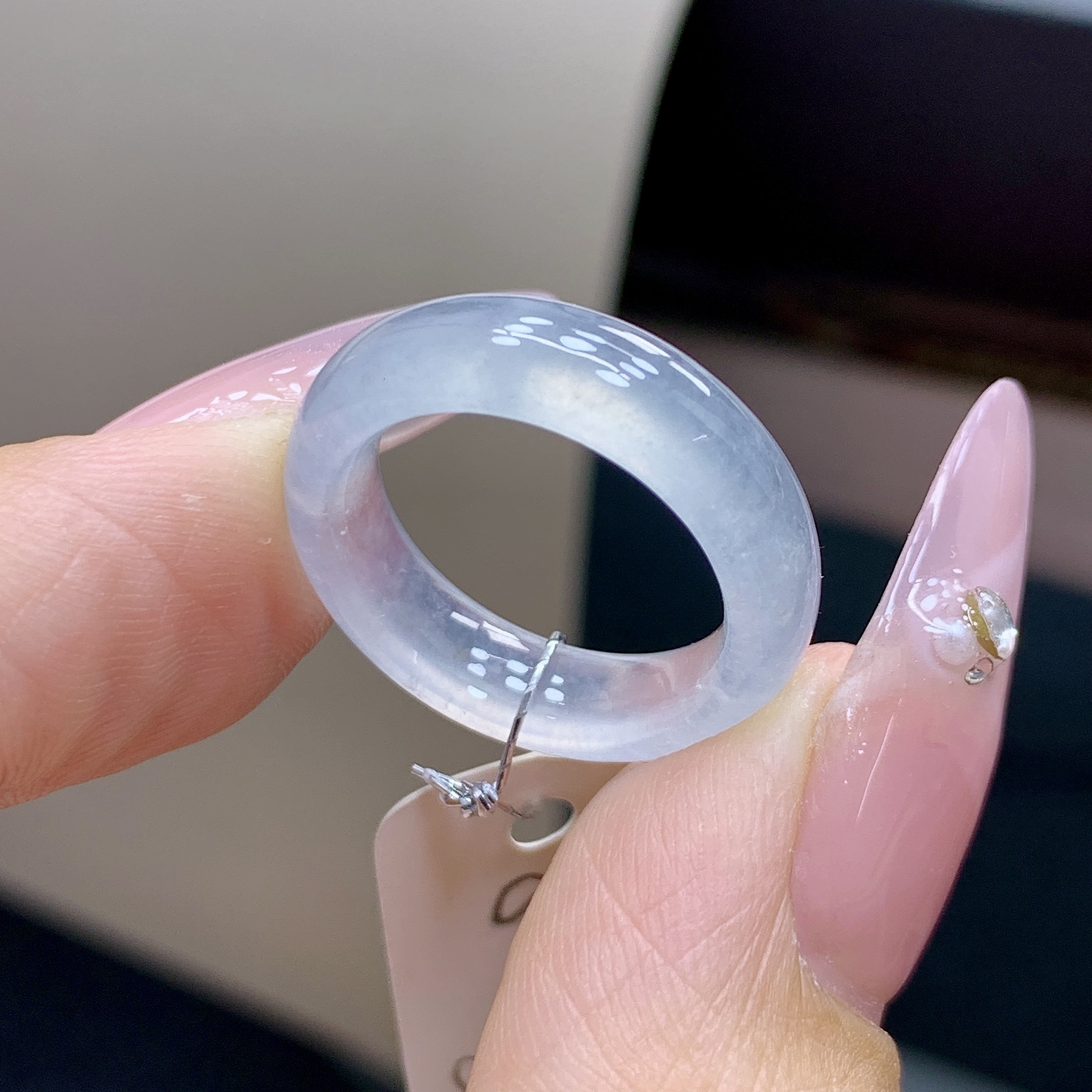 9号 白冰白月光小圈口冰种透光翡翠缅甸戒圈 内径15.5-5.3-3.4