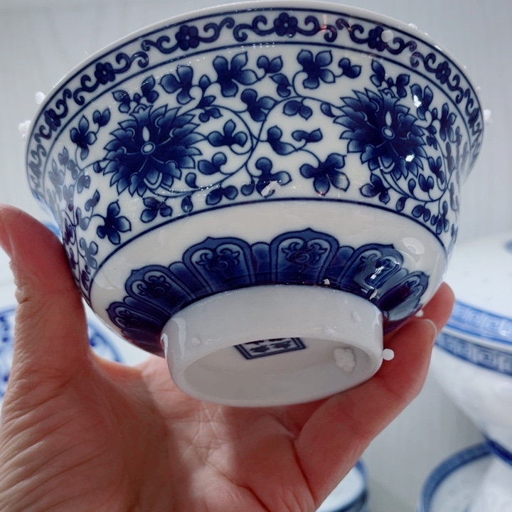  青花玲珑5.5寸饭碗杨莲花