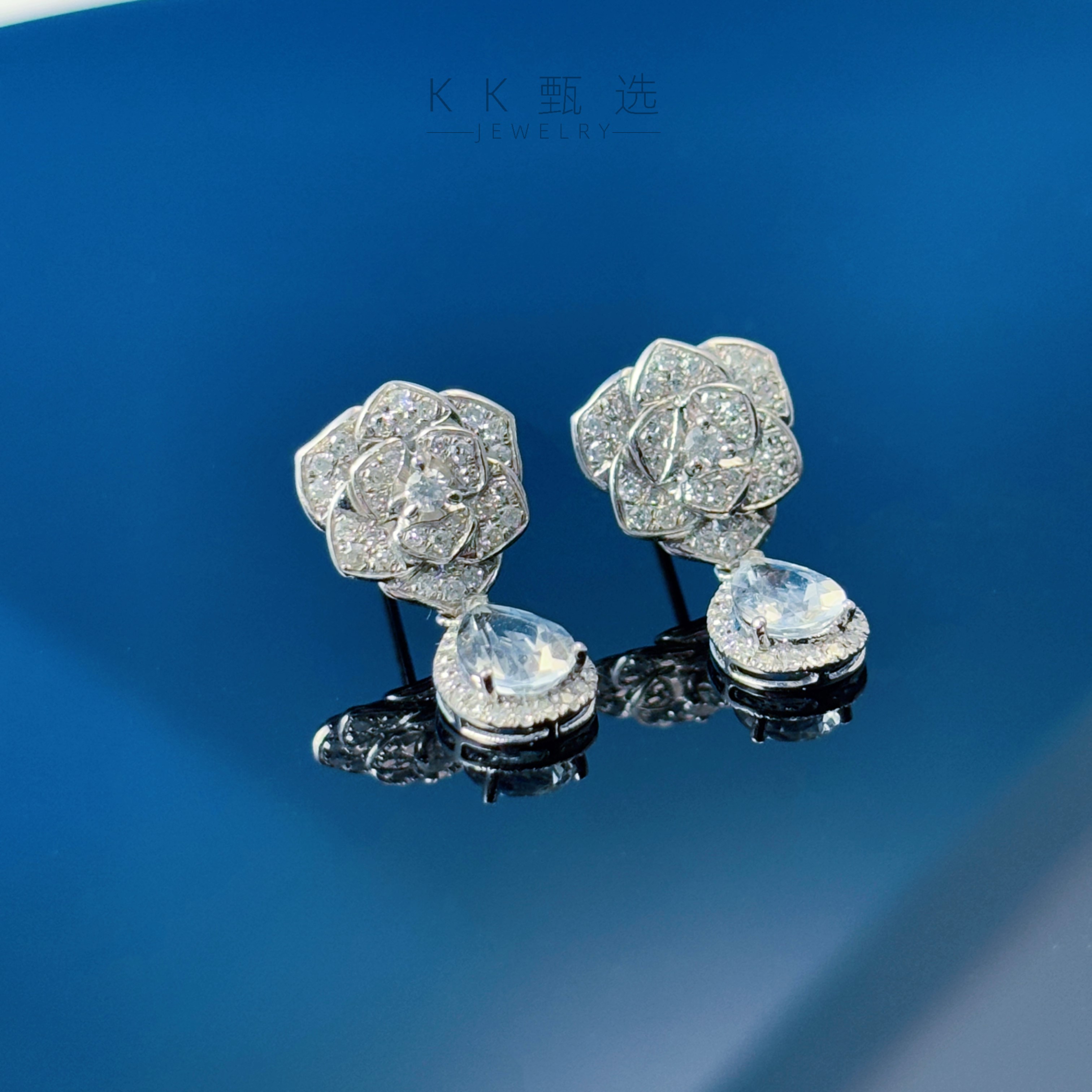 【KK珠宝】 玫瑰花水滴耳钉