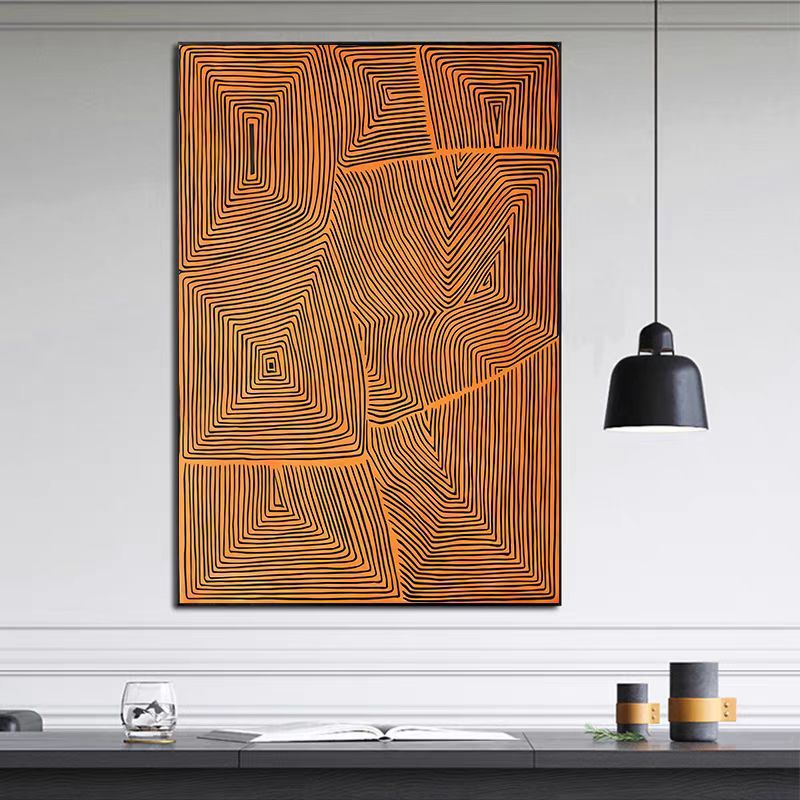 现代轻奢黑白线条橙色抽象大气玄关电表箱挂画2025最新款高级感