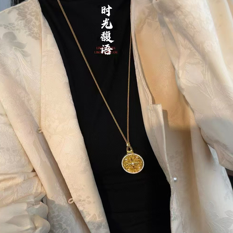 吊坠925银锆石 纯银高定系列时光馥语八宝盒多层镀金毛衣链轻奢