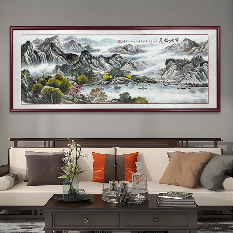 福居聚宝盆 办公室客厅背景墙壁挂画 国画风景画福居山70200
