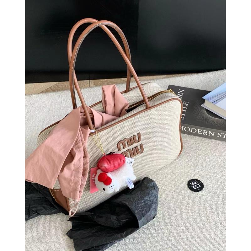 99新 MIU MIU/缪缪  棕色帆布公文包 34cm 17305851