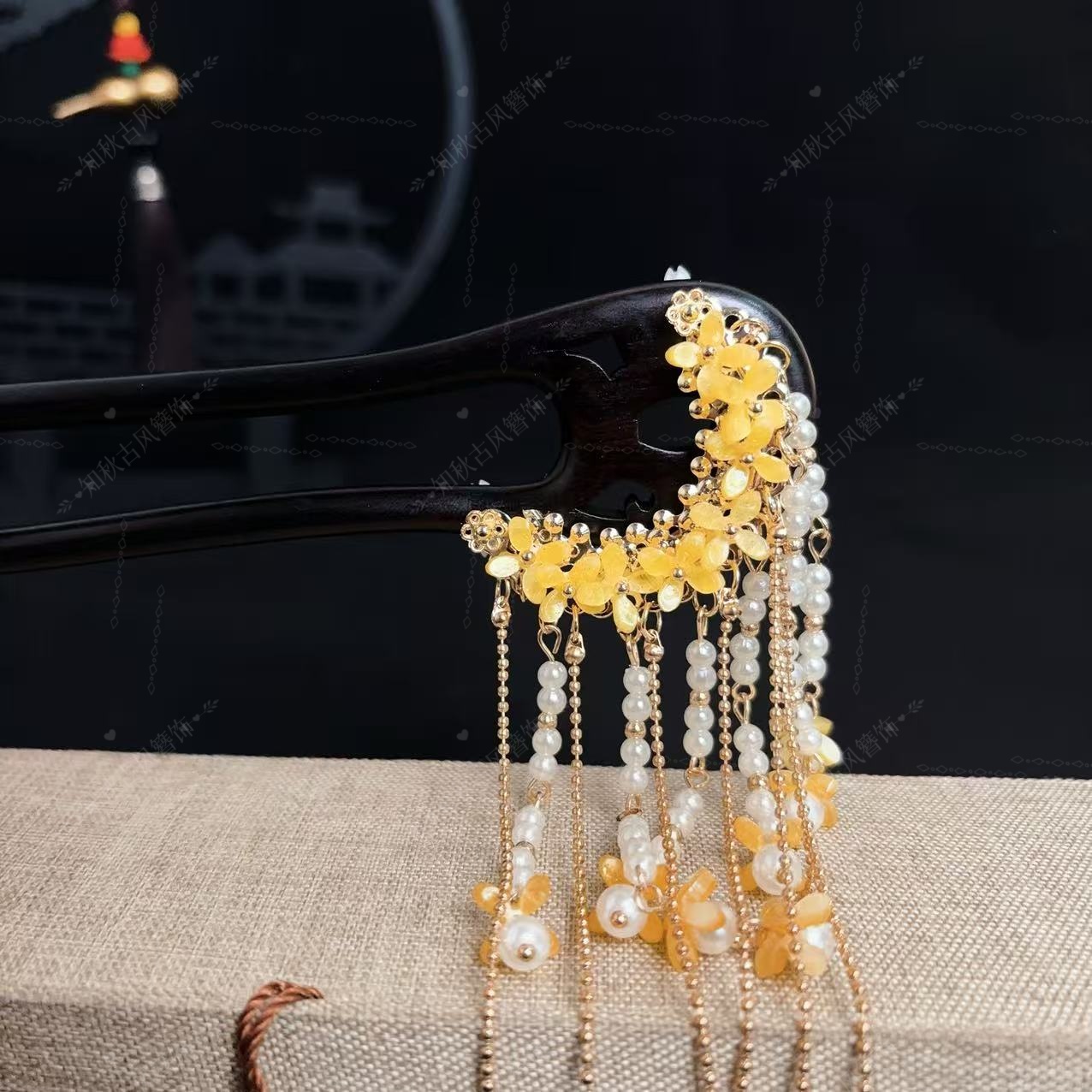 a728【桂花流苏】15公分U型长流苏国风气质新中式发簪头饰百搭饰品