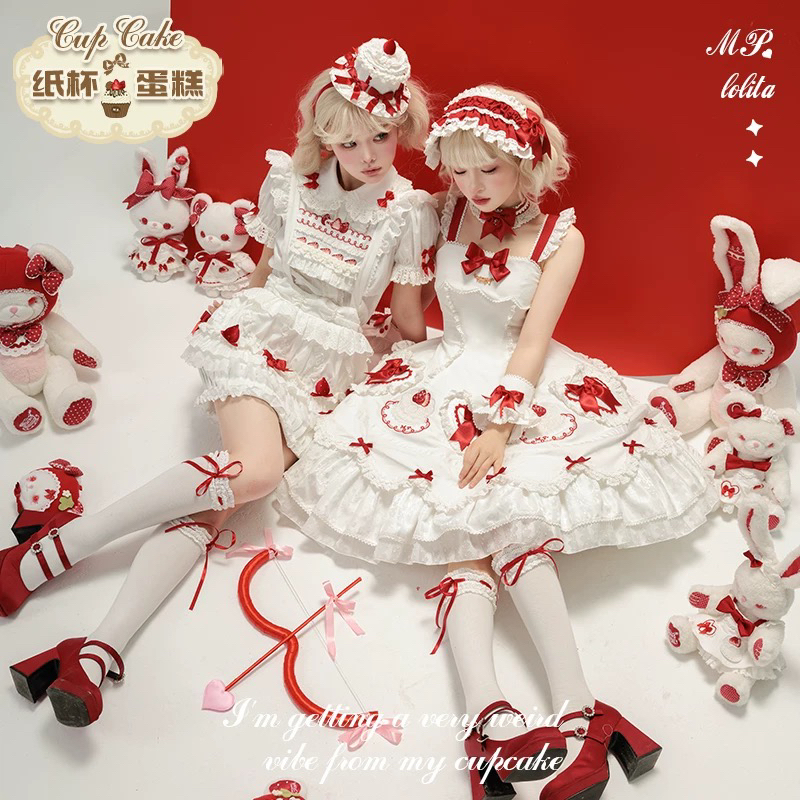 纸杯蛋糕红白款OP原创Lolita裙可爱设计