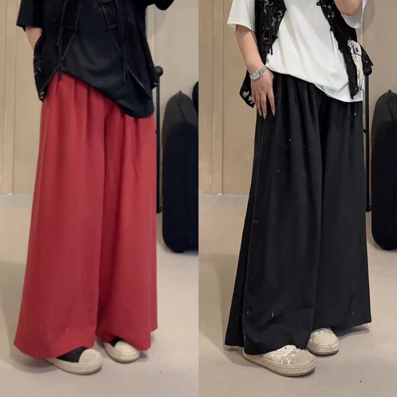 【霓虹舞步】净版高腰后松紧阔腿裤时尚休闲薄款宽松潮流