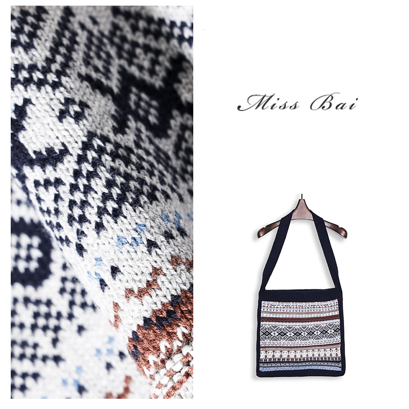 YIWEN-民族风复古提花休闲针织单肩斜挎包BB4402