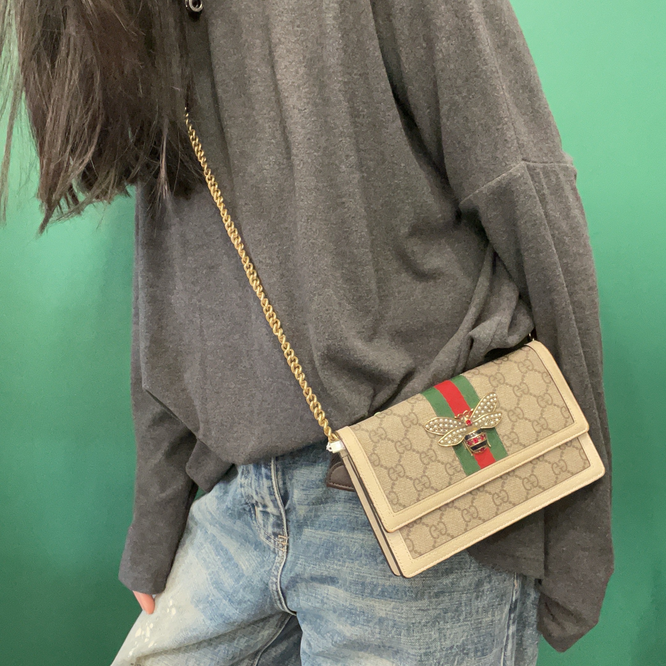 95新 GUCCI/古驰 【KK】 00 1239 白色玛格丽特蜜蜂单肩包