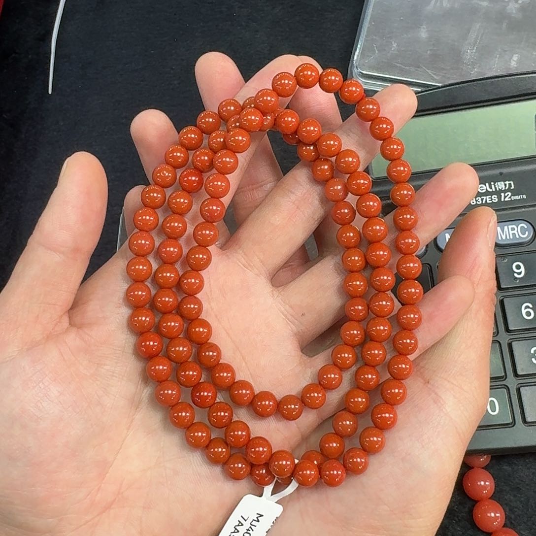 南红玛瑙手链未镶嵌忆*原矿南红项链7mm➕瓦西纯色柿子锦