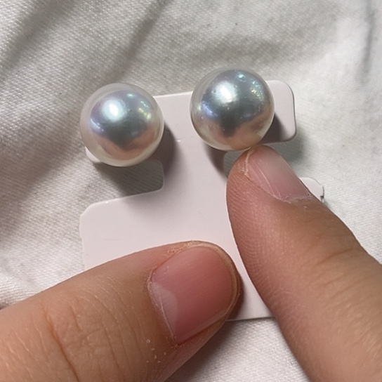 海水珍珠耳饰银S925镶嵌12.2