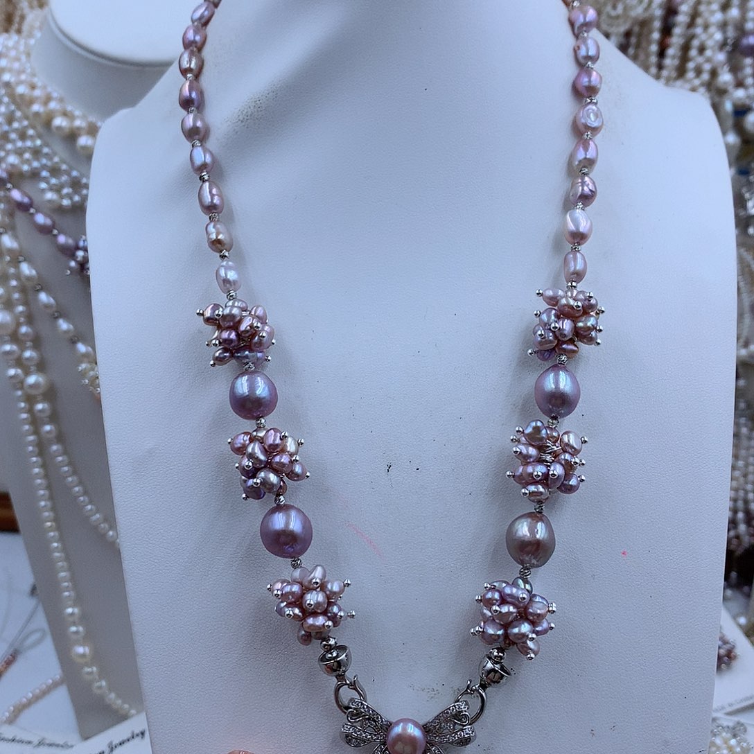 项链银S925镀金镶嵌淡水珍珠迷**毛