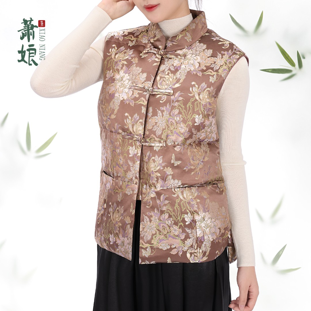 萧娘【溯光】宋锦鹅绒新中式桑蚕丝秋冬马甲国风外套2132