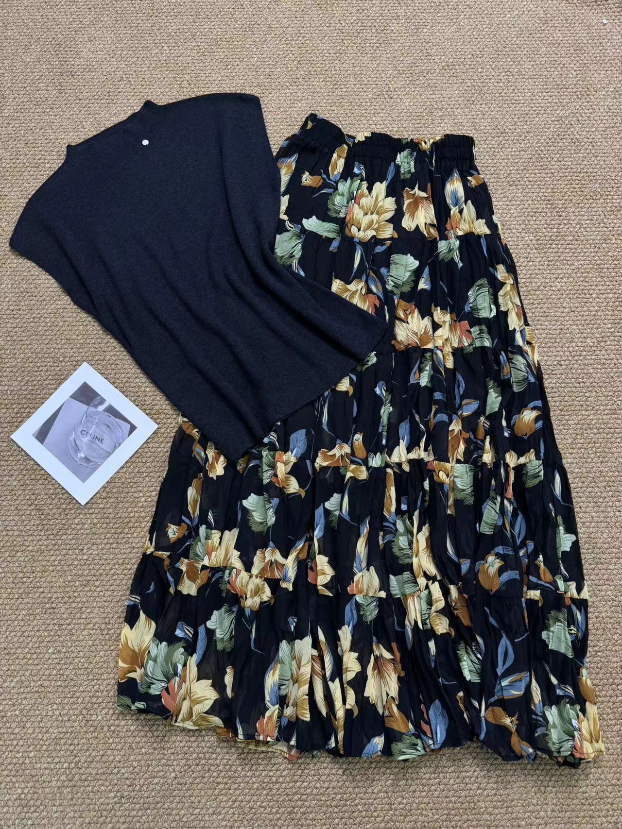 深圳南油白桃美美 法式时尚百搭碎花半身裙百褶新款五节裙A2437