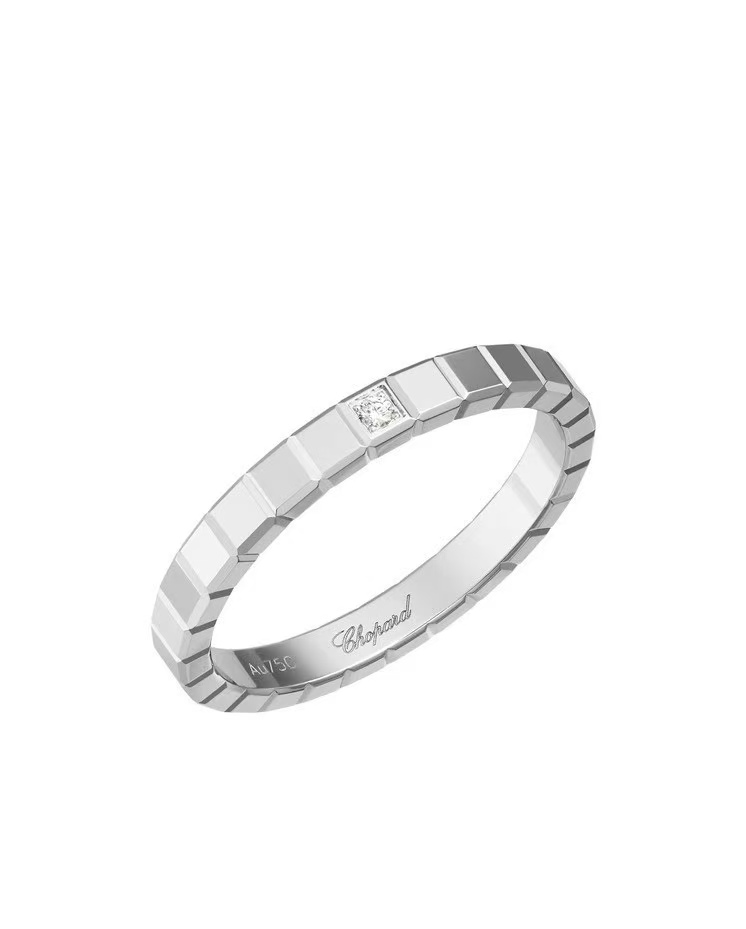99新 Chopard/萧邦 白金ICE CUBE窄版冰块单钻戒指53号 W48763