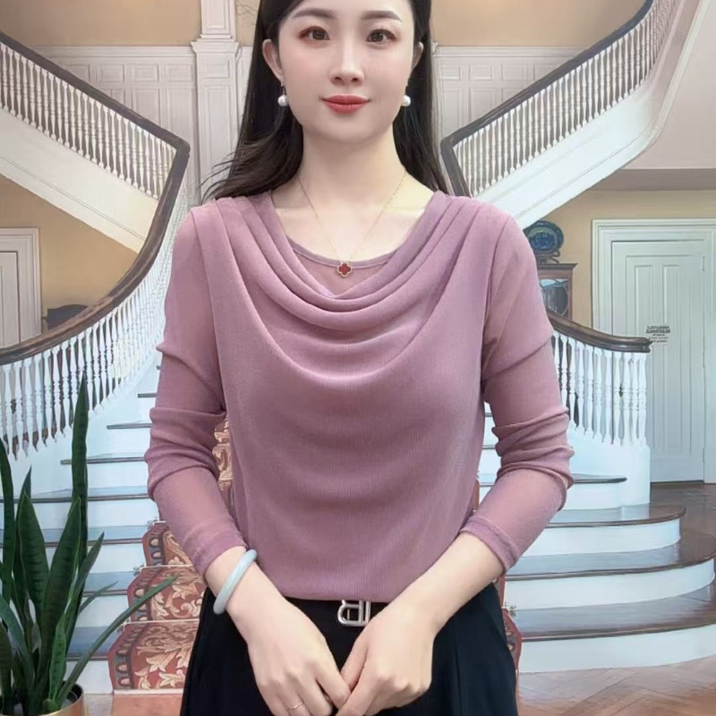 2025年秋季新款时尚百搭堆堆领长袖女士上衣修身显瘦T恤打底衫002