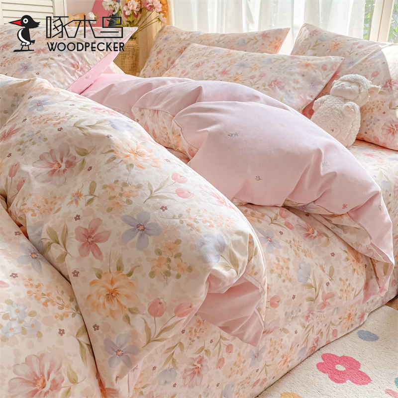 啄木鸟床上四件套纯棉全棉2026新款床单被套床笠宿舍三件套床品商品图