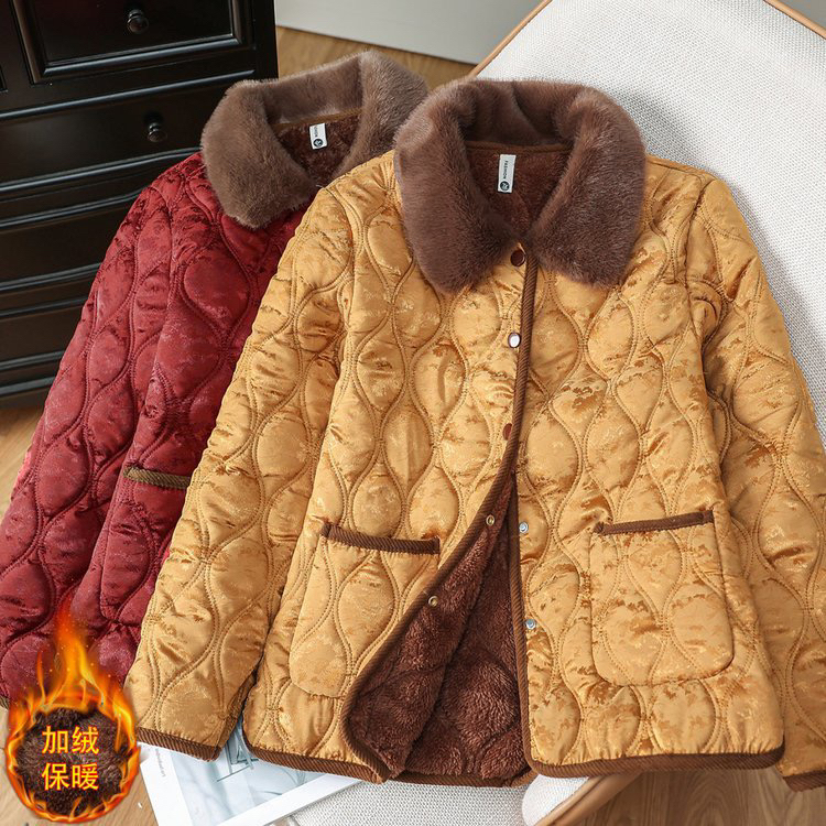 【浮光锦】水貂绒翻领妈妈装加绒加厚时尚冬季气质优雅保暖翻领外套