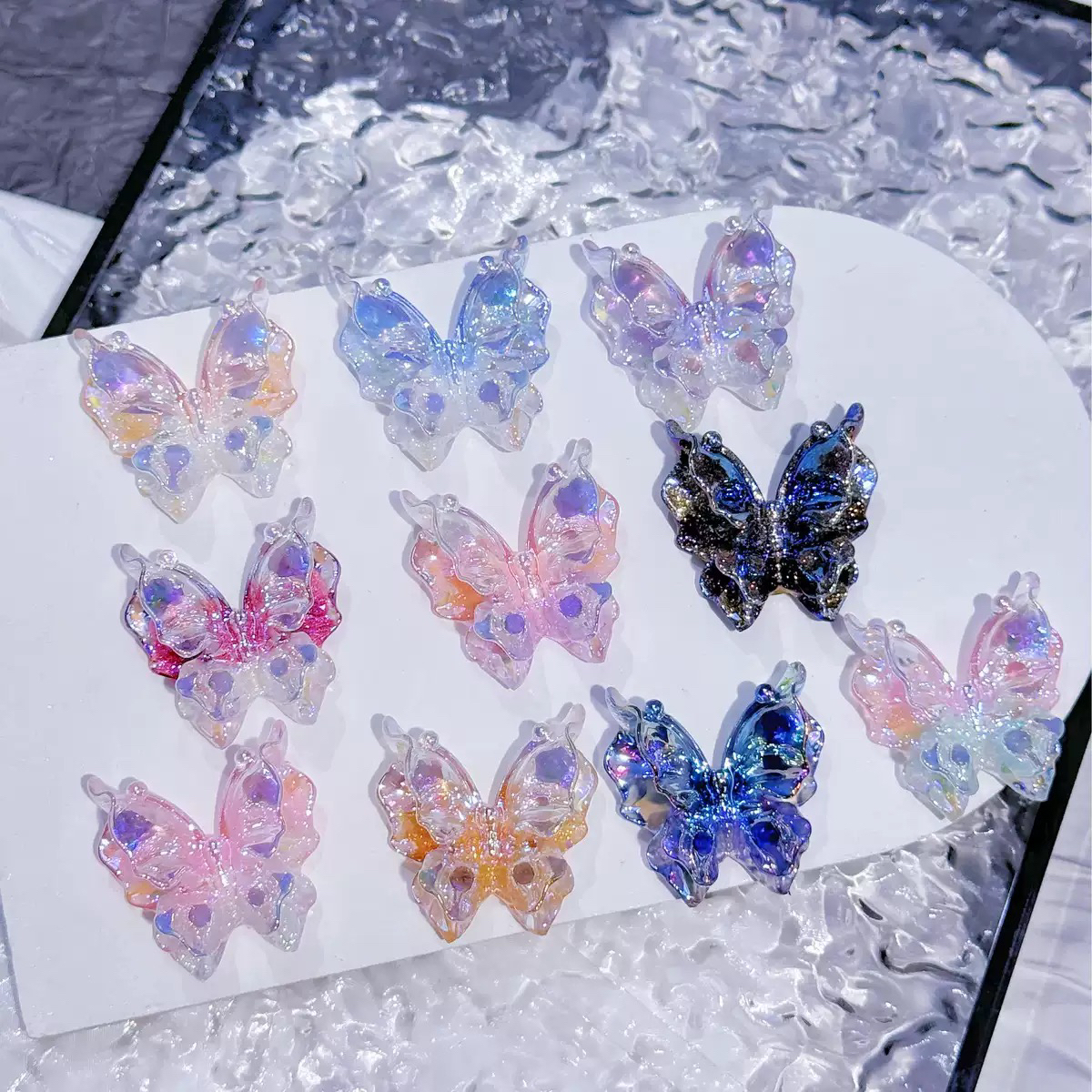 uv电镀花边大双层蝴蝶卡36×37mm电镀萤火虫夜光 手工DIY