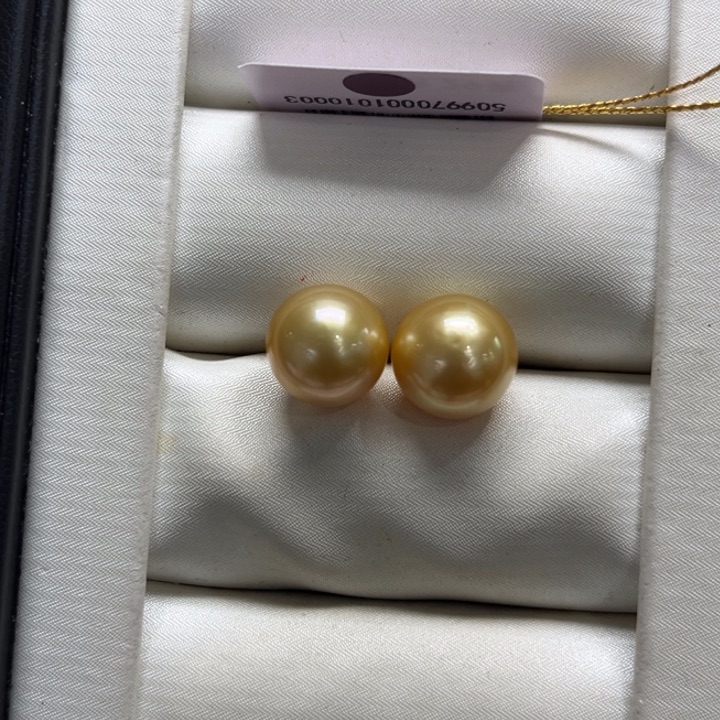 银S925镶嵌耳饰海水珍珠金珠10-11m 150号
