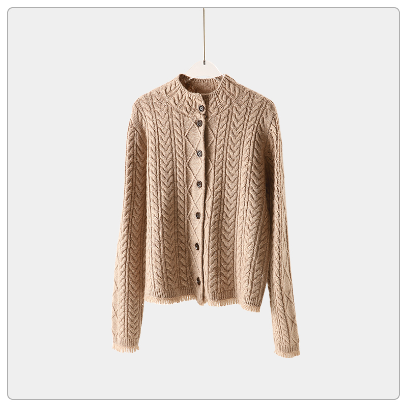 轻奢气质复古绞花长袖针织开衫--SWS8422