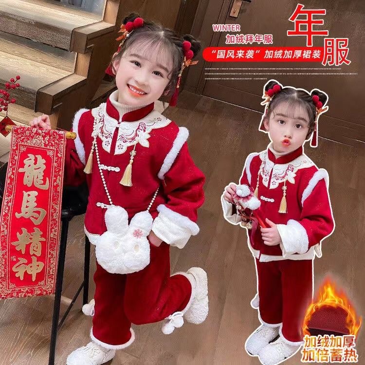 女童拜年服冬装女宝宝周岁礼服小童中国风汉服冬季过年服童装