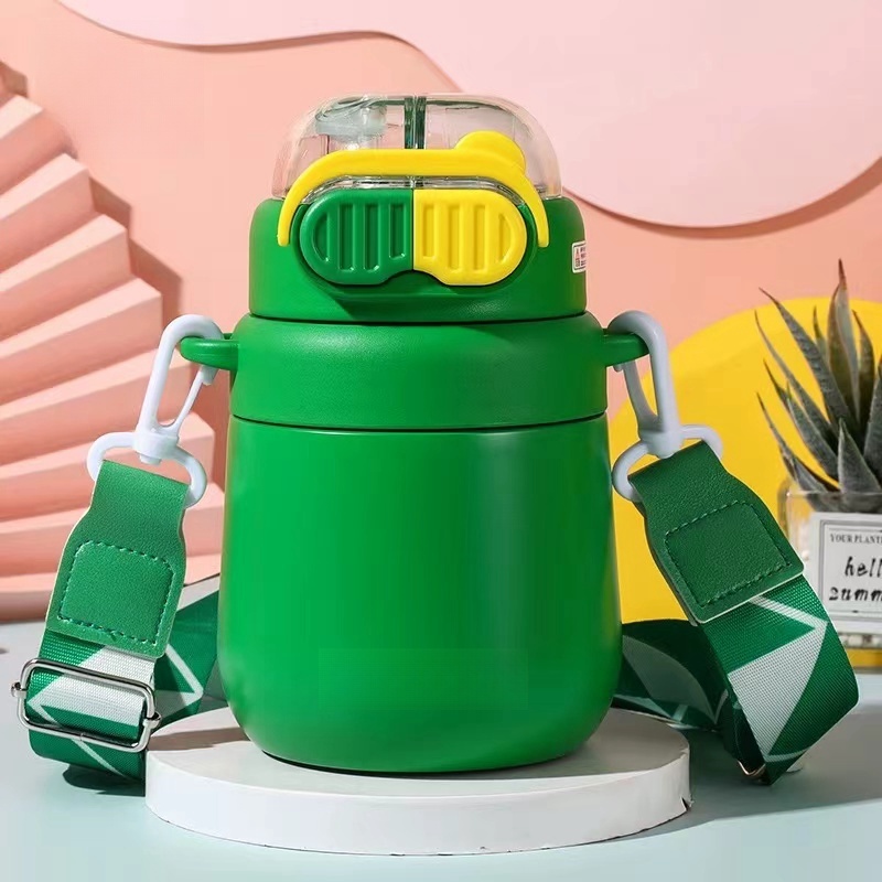 新款儿童双饮口大肚吸管双按钮保温杯R1549