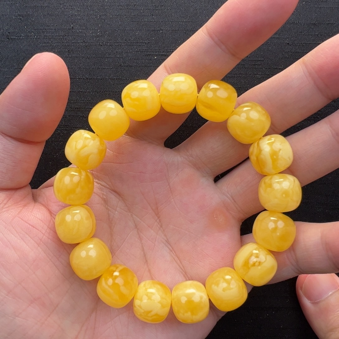 裸石琥珀未镶嵌焦皮橘妖同料手串12mm