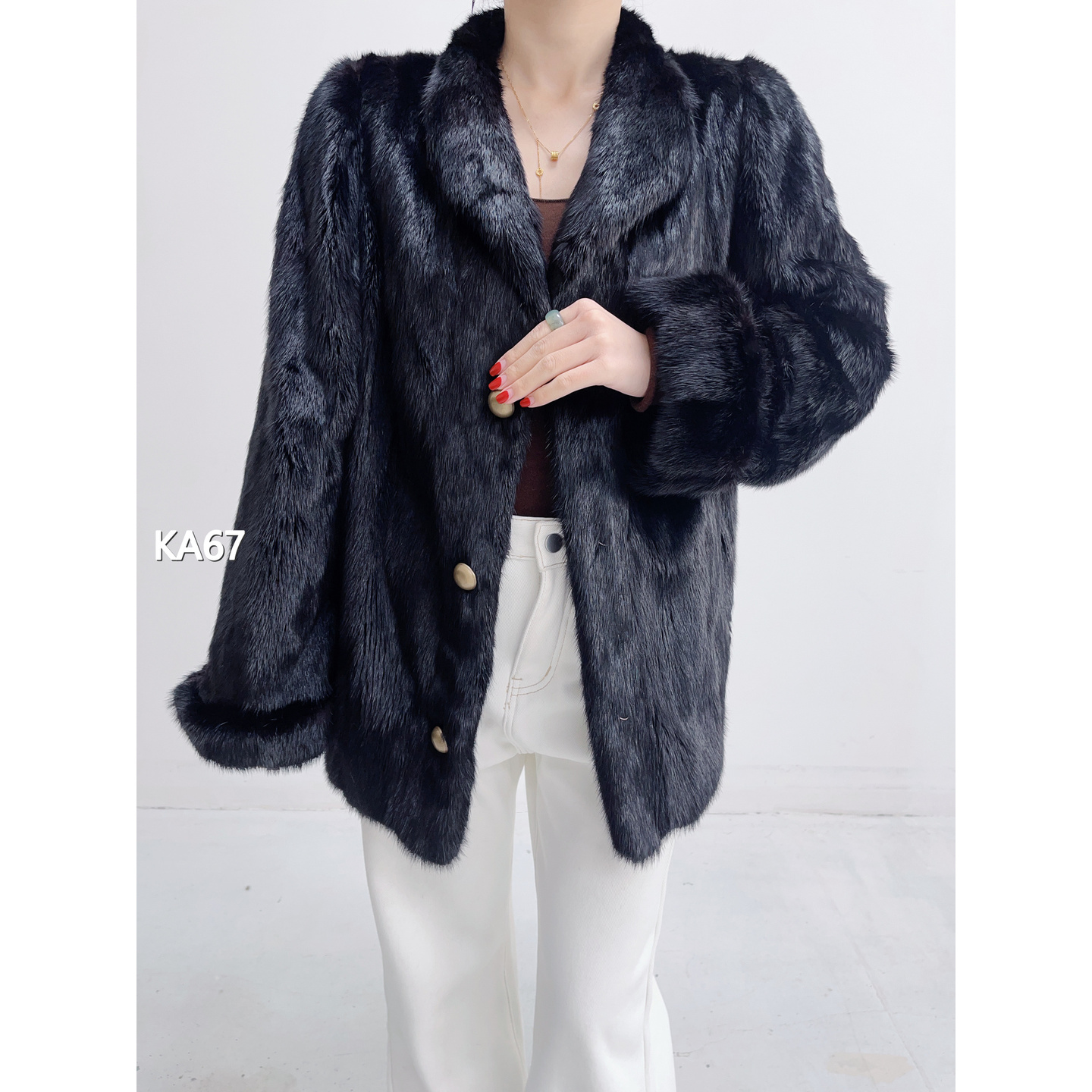 【KA67】S 本黑色短款全抽水貂女（肩41胸100衣69袖60）25067