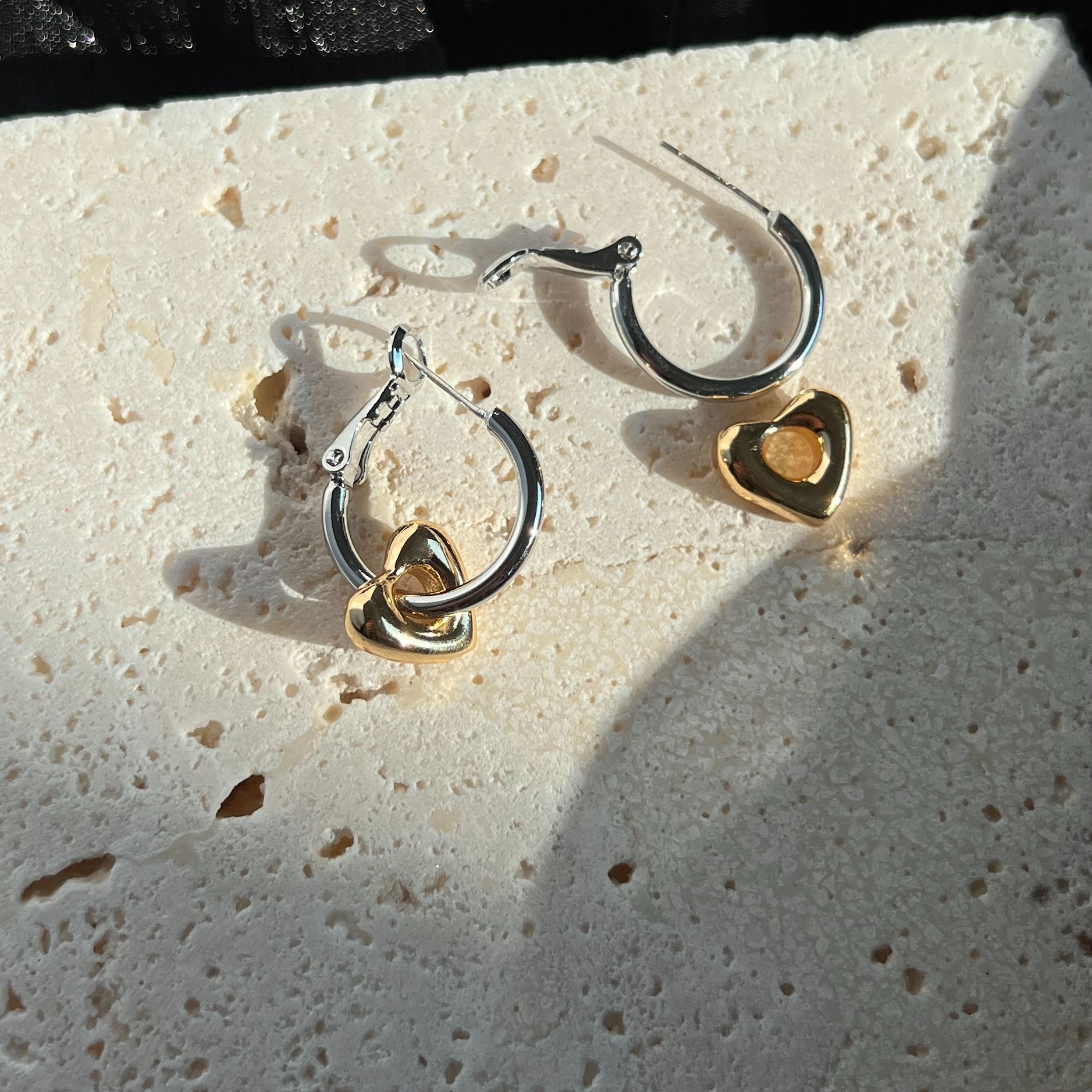 黄铜耳饰 两戴双色爱心圈圈款耳饰耳环EH0010-GS