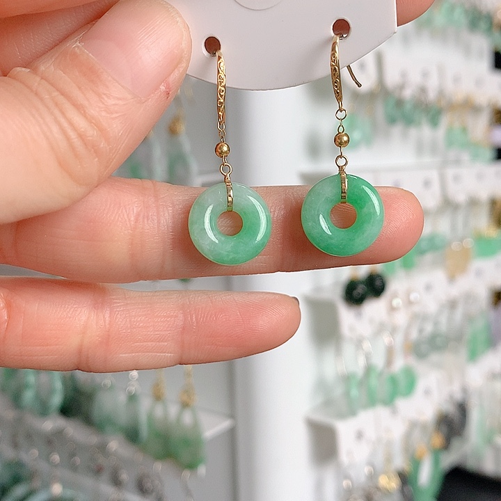 翡翠耳饰18K金镶嵌翡翠