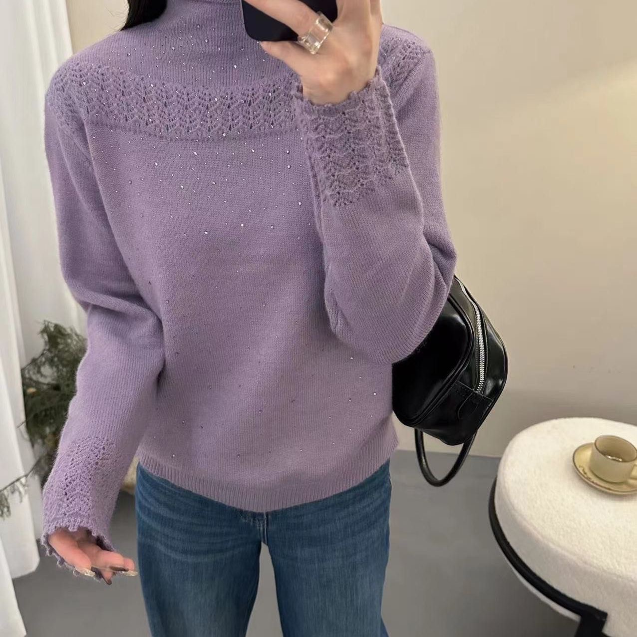 烫砖半高领毛衣冬季款洋气百搭纯色毛衣针织衫女打底衫上衣