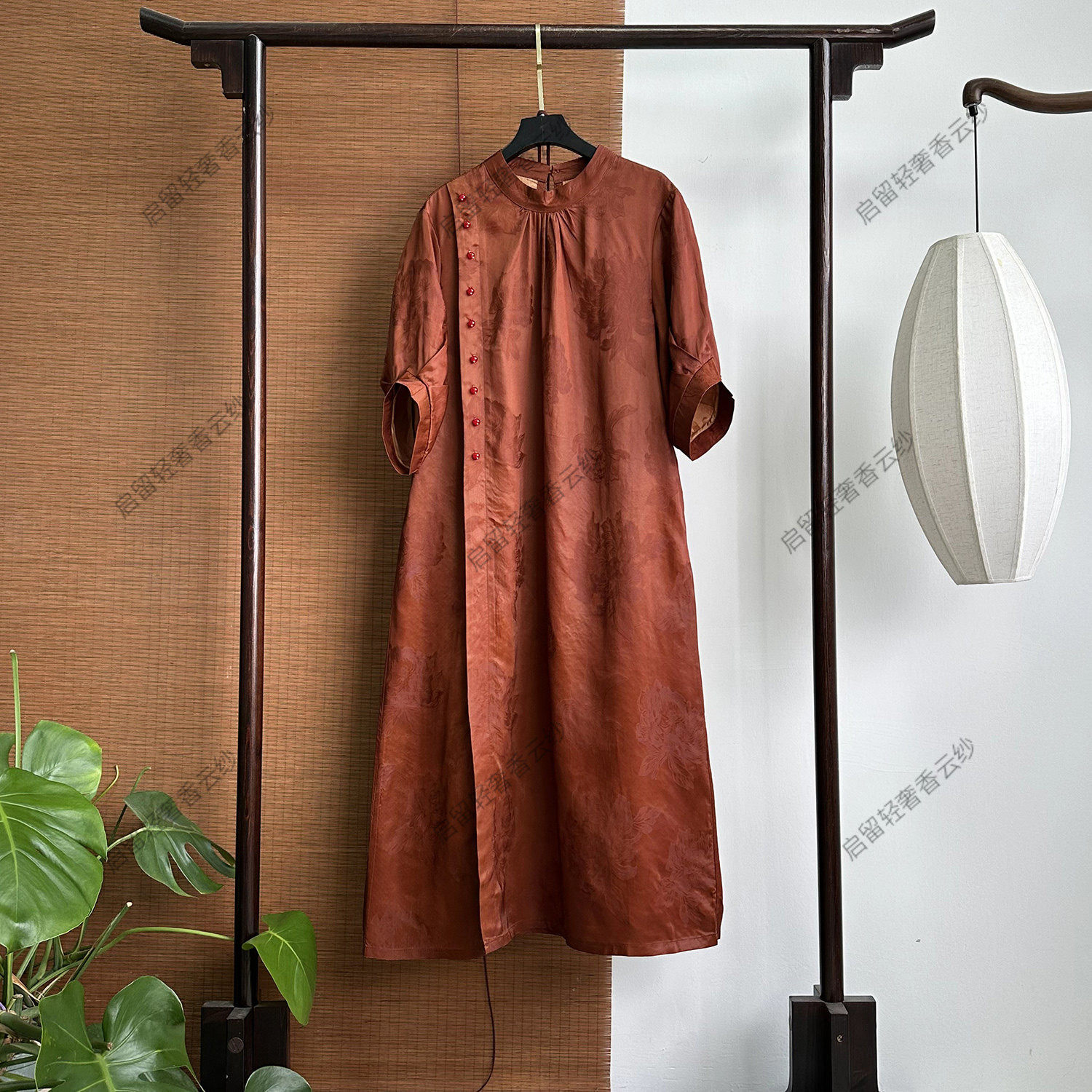 【255226】红云纱老料 新中式40姆米  牡丹老料连衣裙