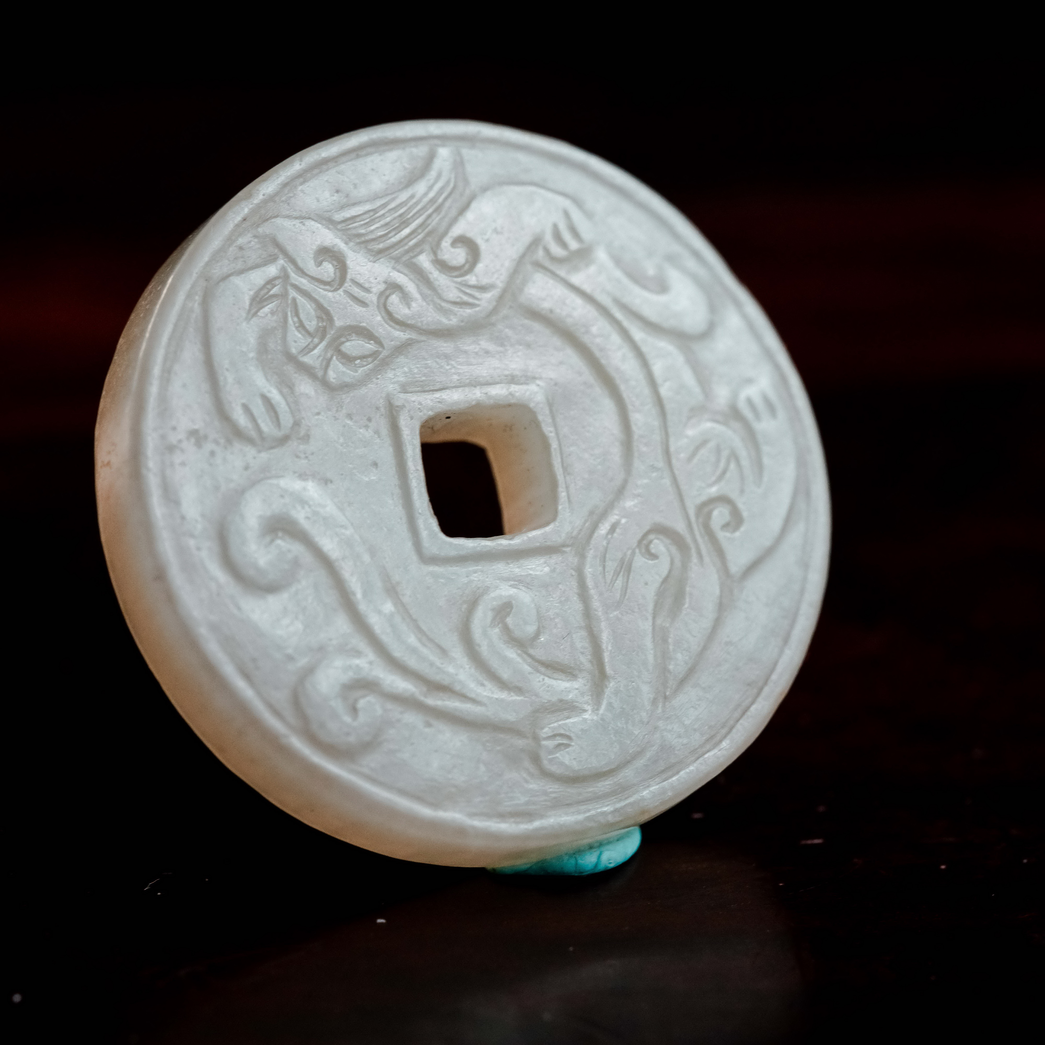 清代和田玉八卦龙纹壁-NX