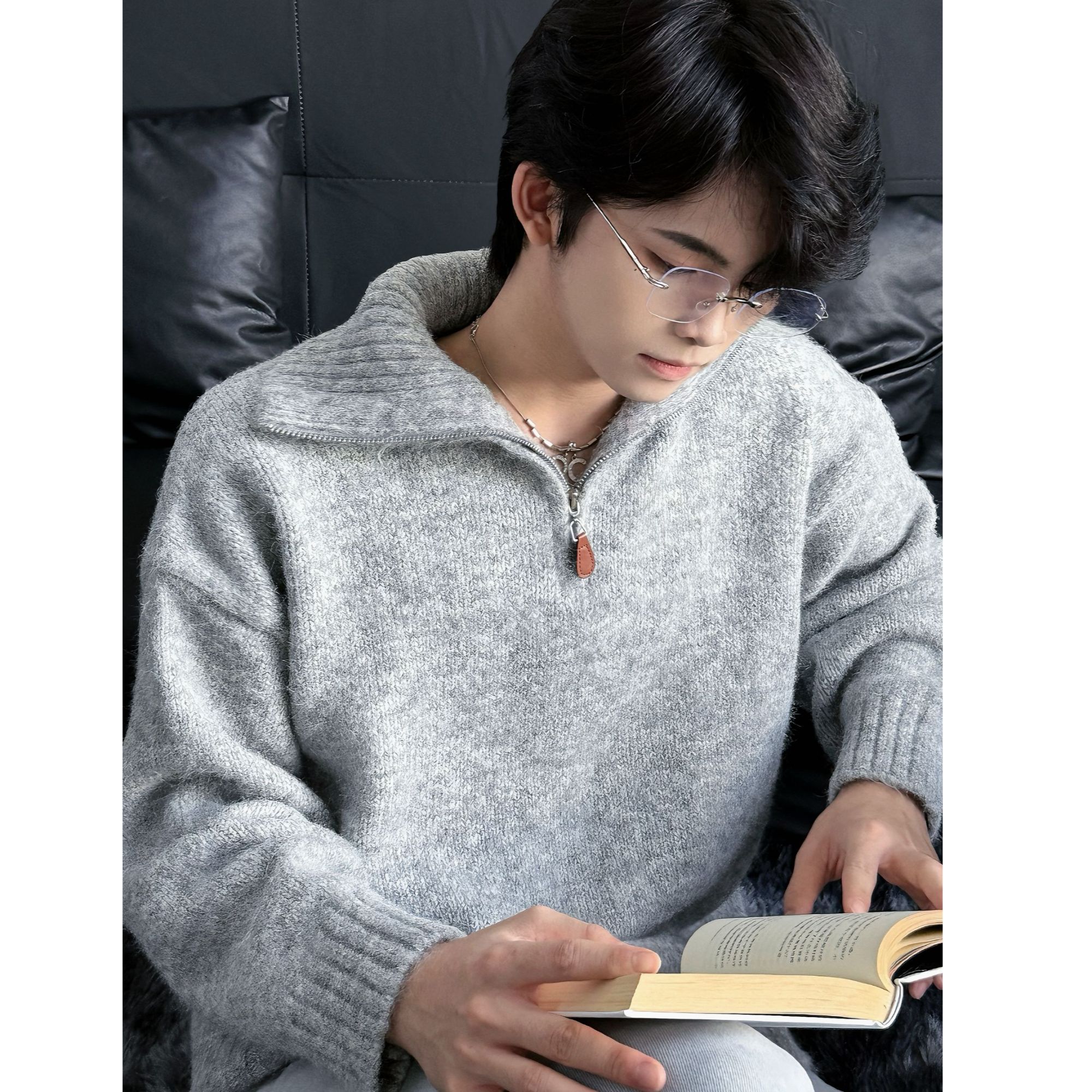 「VAREN」原宿风羊绒翻领秋冬季针织衫毛衣小众设计