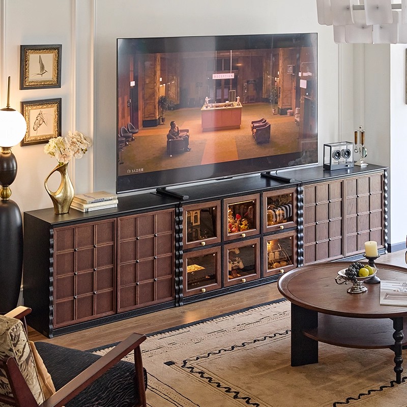 绿隐法式中古风卧室梳妆台斗柜一体床尾化妆台巧克力柜实木