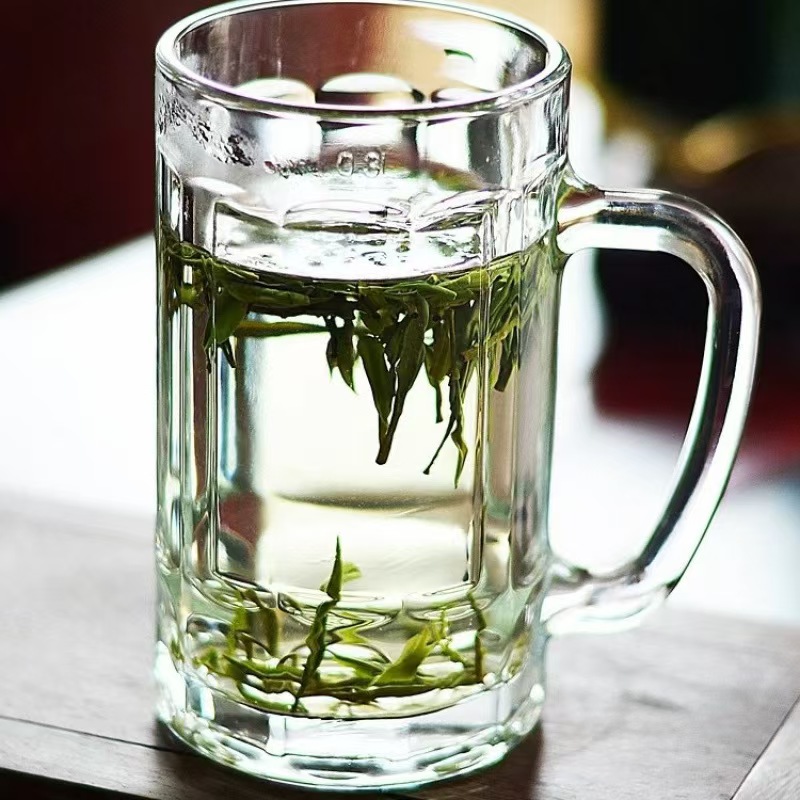 【6只装】家用透明简约风常规手柄款耐热酒杯泡茶杯扎啤杯茶水杯