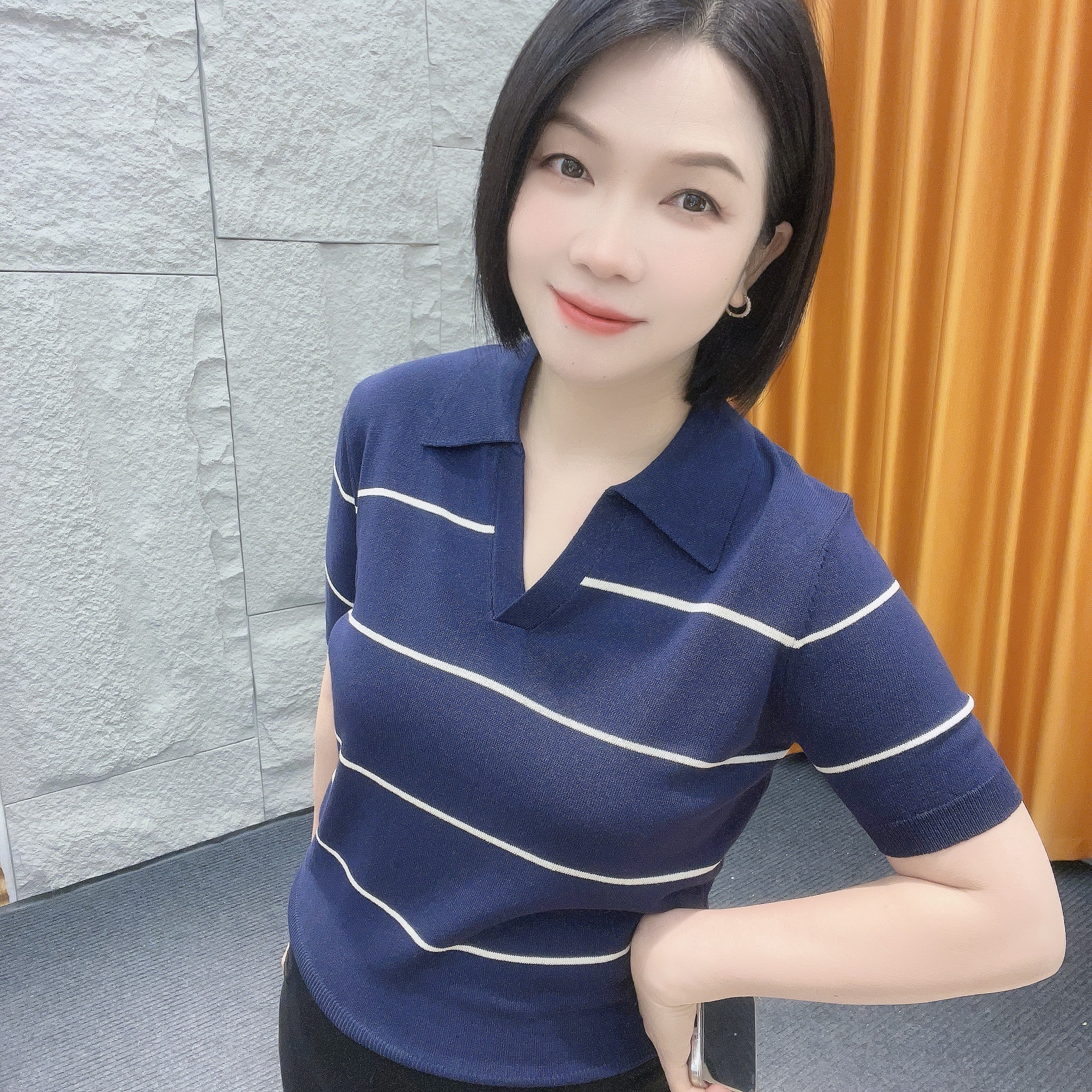 5041微胖夏季新款【大米家专属】新款简约通勤条纹短袖百搭宽松上衣