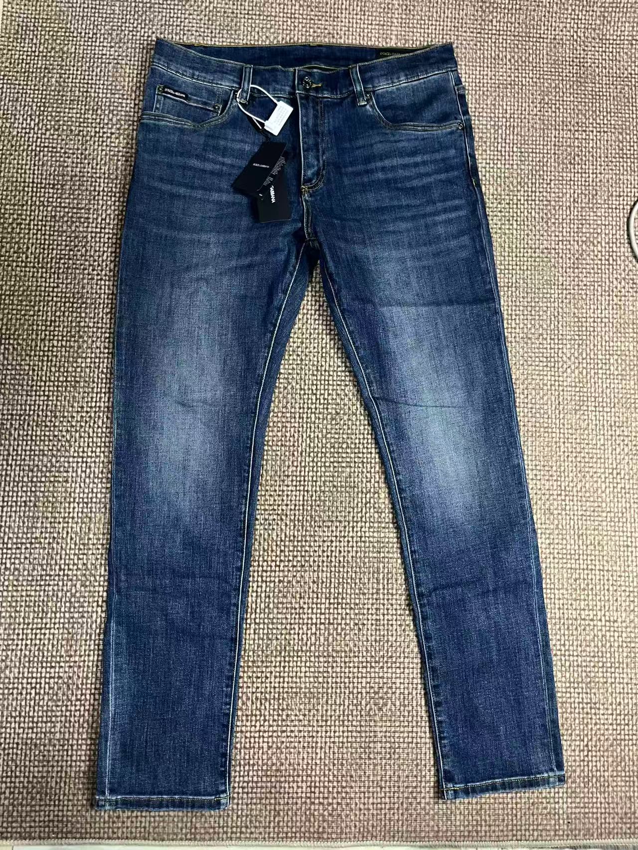 杜先生新款蓝色金属方块标牛仔裤99501