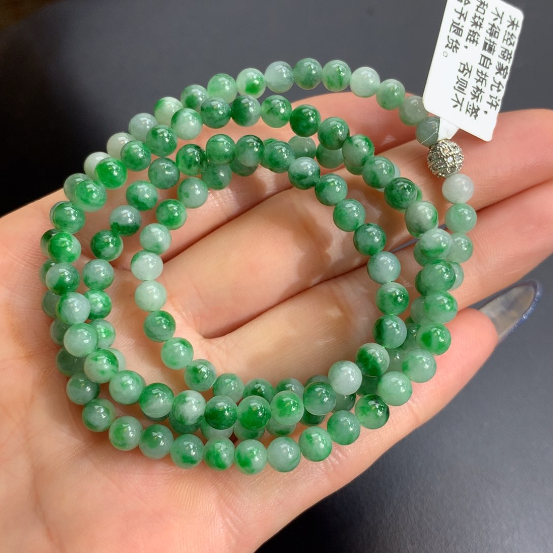 翡翠手链未镶嵌冰润绿飘花项链卡5m m