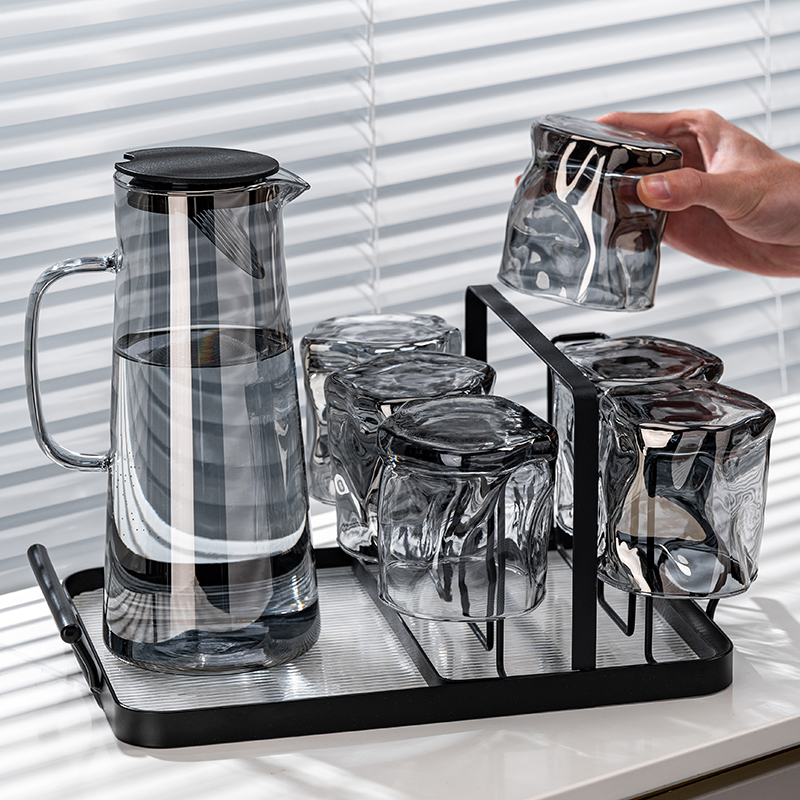 轻奢北欧风玻璃喝水杯子家庭用客厅待客高颜值冷水壶泡茶杯具套装