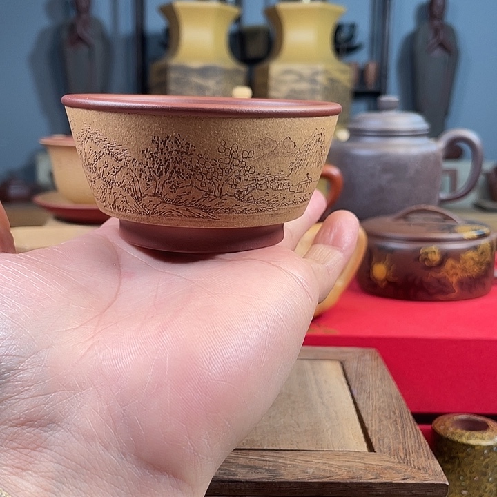 紫砂茶杯紫砂山水杯微瑕