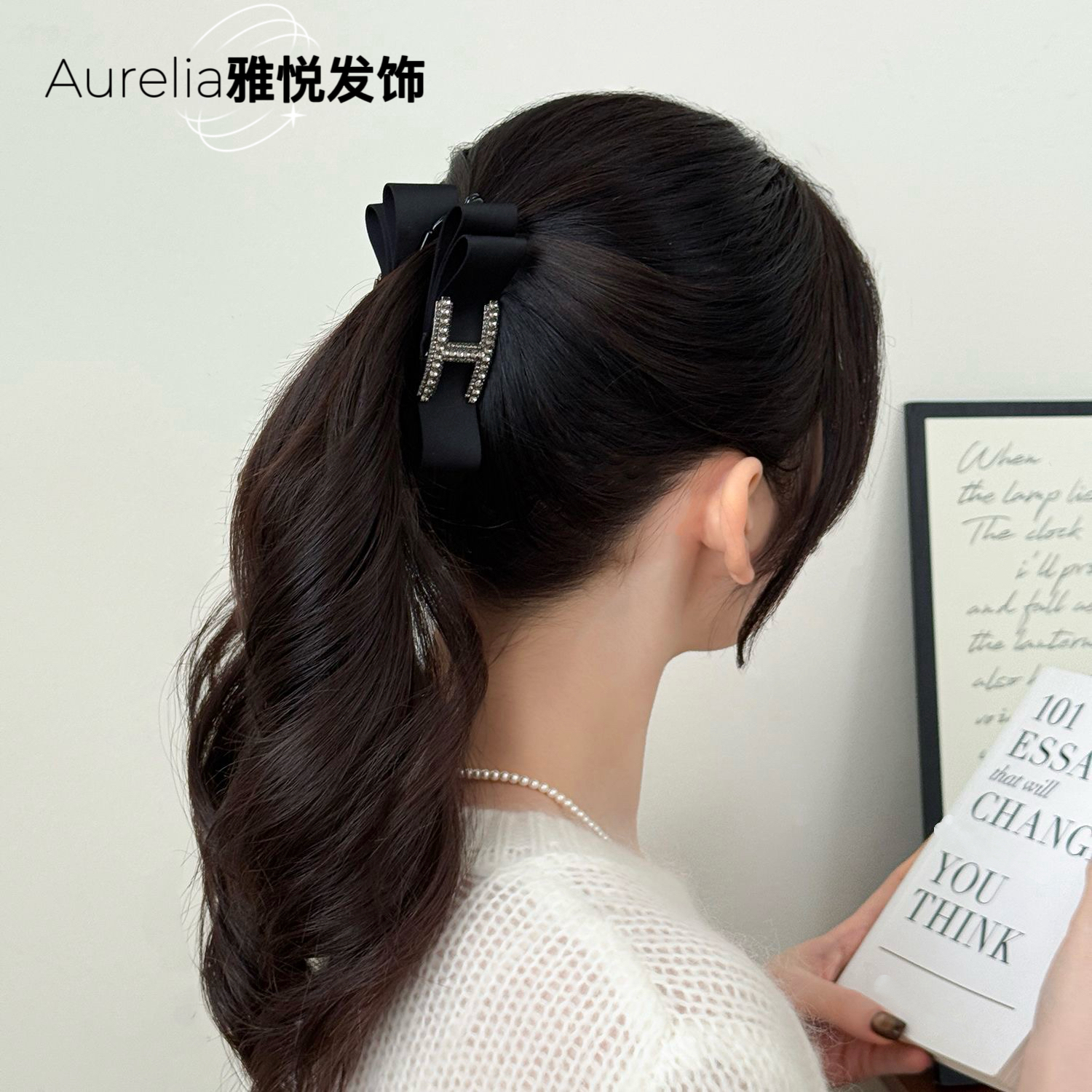 高级感蝴蝶结水钻竖夹字母后脑勺马尾夹横夹香蕉夹气质发饰