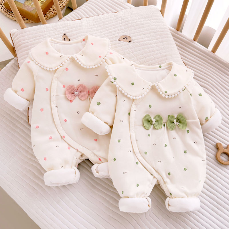 A类纯棉婴儿连体棉袄秋冬夹棉加厚80g宝宝棉服公主风新生儿棉衣春