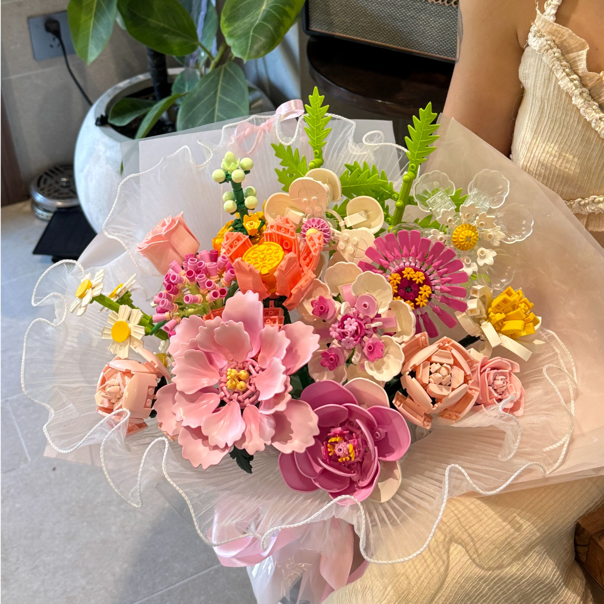 【粉色甜心】七夕摆件礼物积木花一整套益智积木花束拼装礼物女孩