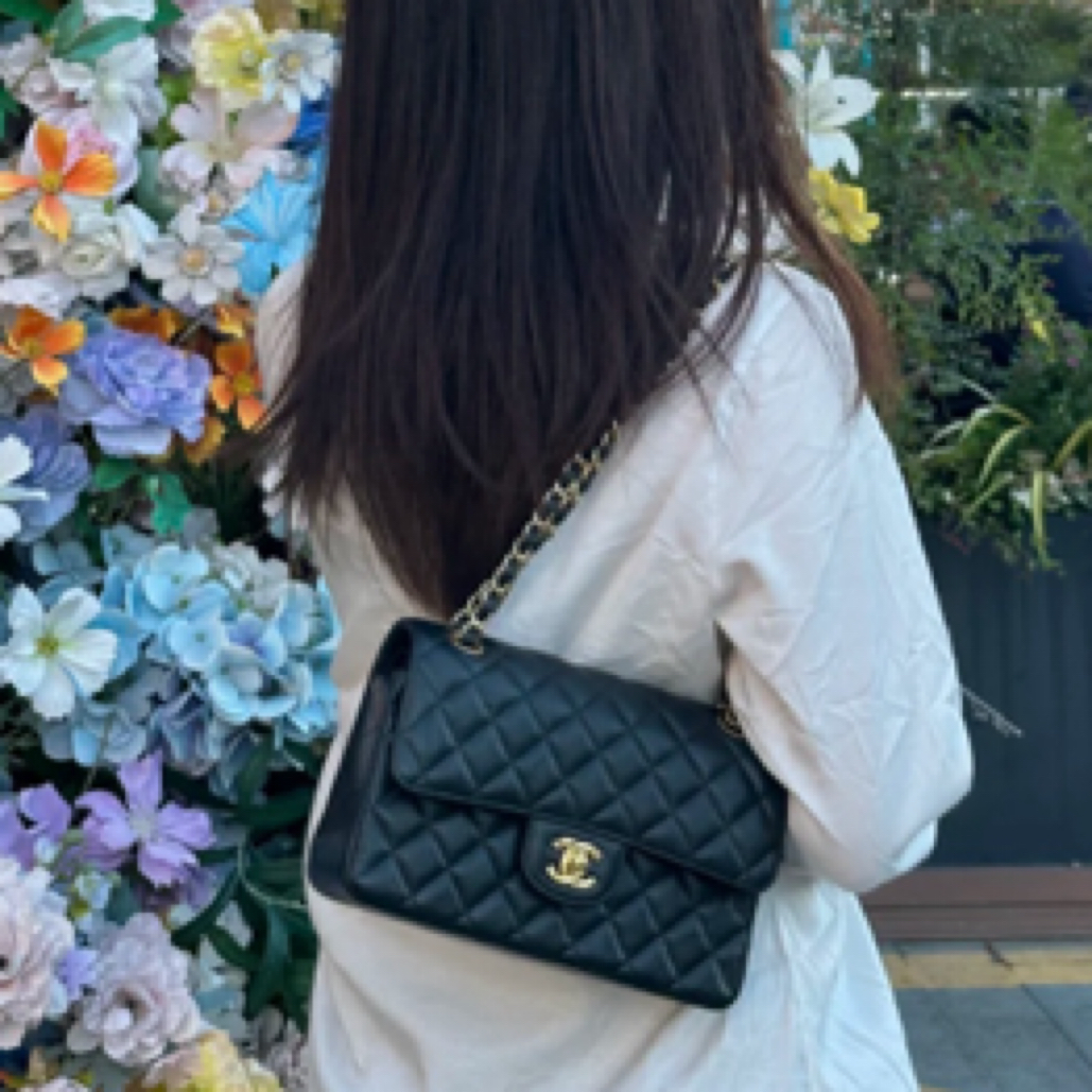 99新 Chanel/香奈儿 荔枝纹牛皮金扣链条包单肩斜挎包 镭射19开